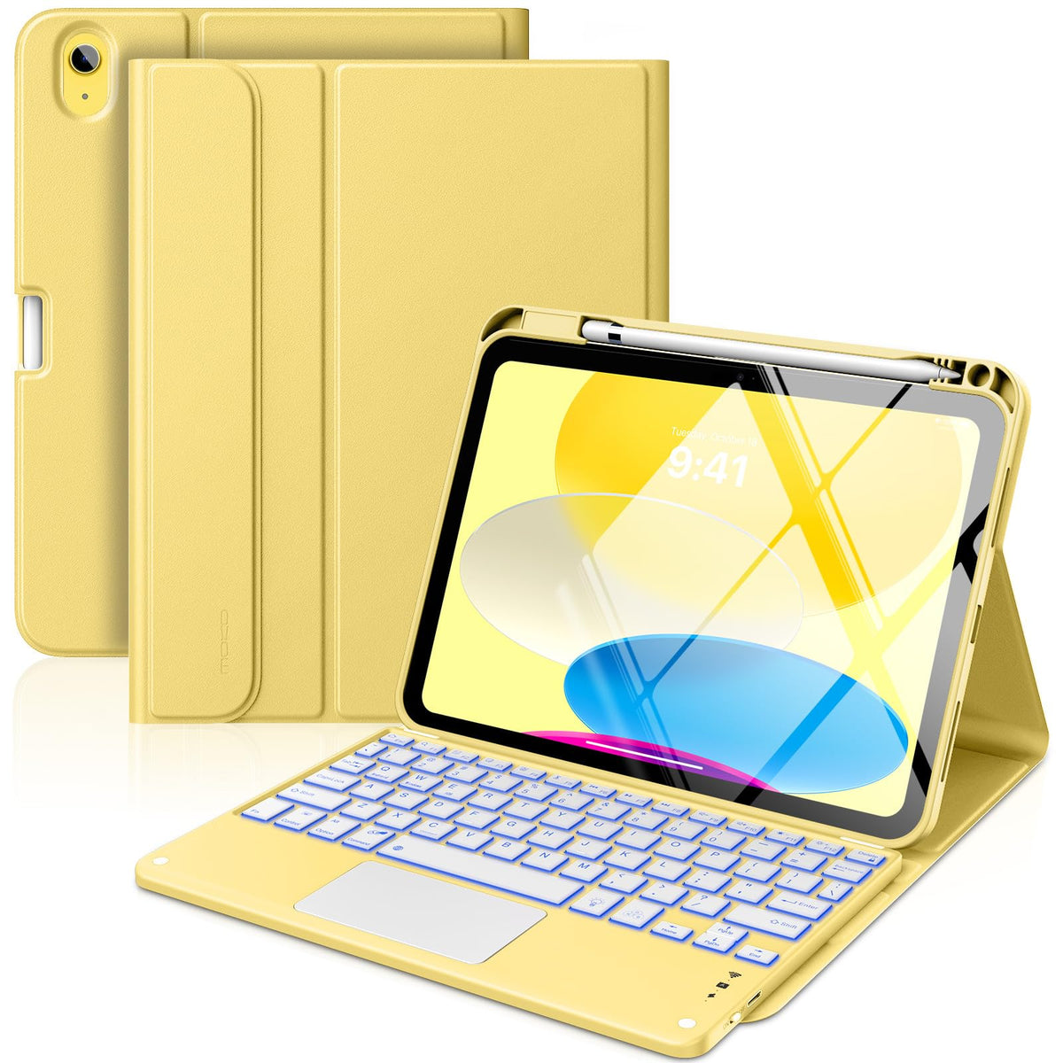 MoKo Touch Keyboard Case for iPad (A16) 11th/10th Gen,Nosegay Pink