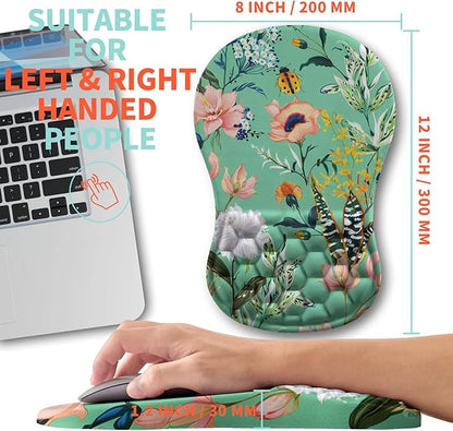 Ergonomic Mouse Pad Wrist Support with Memory Foam Massage Bulge, Carpal Tunnel Pain Relief Mousepad Wrist Rest for Mouse(12x8 inch, Pink Flowers)