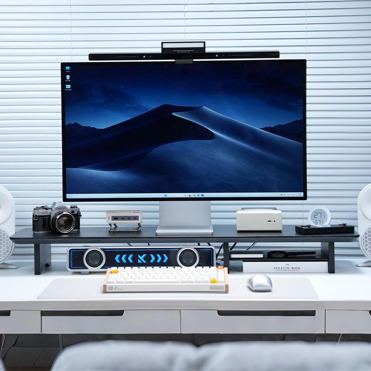 ROCDEER Bamboo Dual Monitor Stand Riser, 2-Tier Desk Shelf with Storage