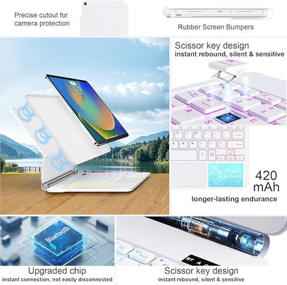 GGQFGTOJ for iPad 9th Generation Case with Keyboard,Magic Style Keyboard Case for iPad 9th/8th/7th Gen 10.2 inch - Floating Cantilever Magnetic Stand Multi-Touch Trackpad (White)