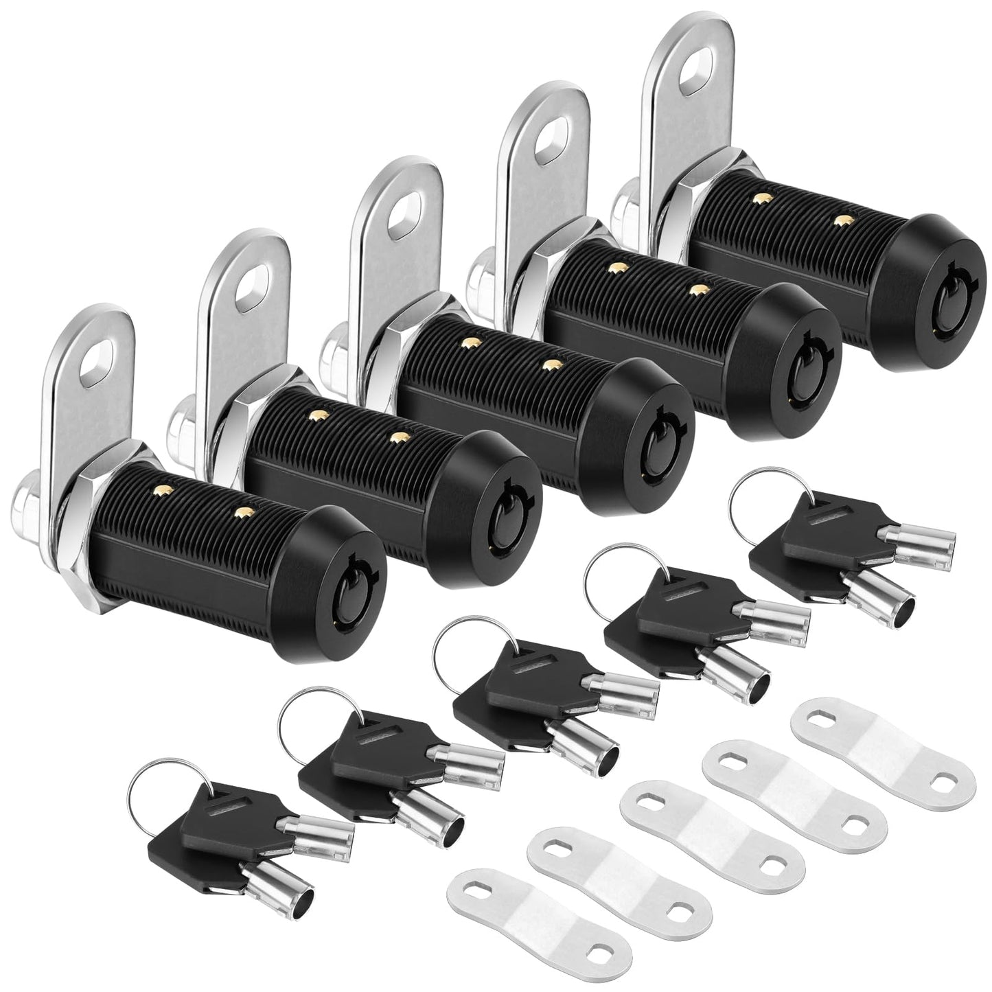 PTEROMY 5 Pack Cabinet Lock with Keys, 1-1/2'' Heavy Duty Tubular Cam Lock for RV Compartment Storage Locks, Full Set of RV Cam Locks (Black, 1-1/2'', 5 Pack)