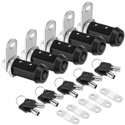 PTEROMY 5 Pack Cabinet Lock with Keys, 1-1/2'' Heavy Duty Tubular Cam Lock for RV Compartment Storage Locks, Full Set of RV Cam Locks (Black, 1-1/2'', 5 Pack)
