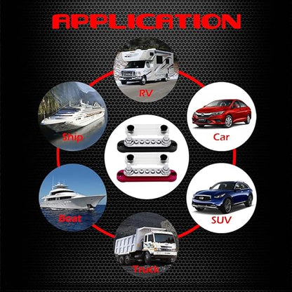 2 x M8 (5/16") Power Distribution Block Bus Bar 12V with 5 x M4 (#8) Screws, Ampper 4.3" 200A Marine BusBar Battery Distribution Block W/Cover for Car Boat Solar (Red & Black)
