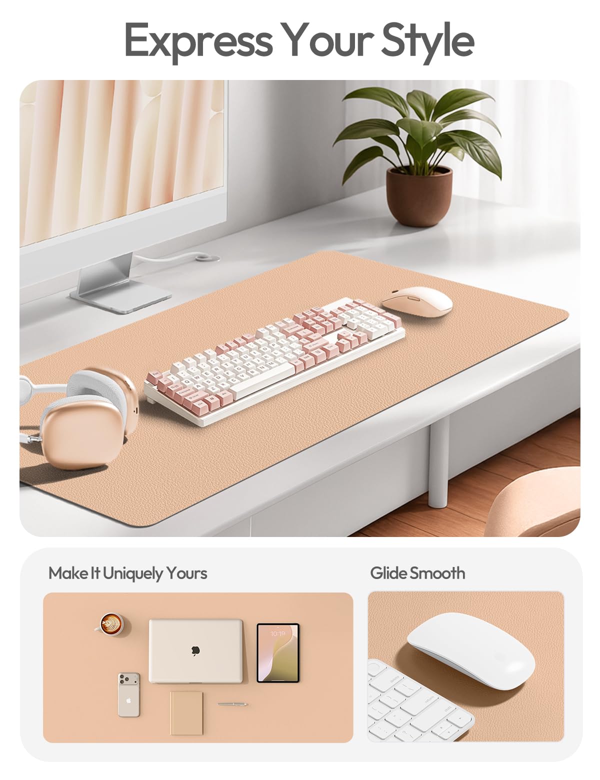 YSAGi Leather Desk Protector, Office Mat, Large Mouse Mat, Non-Slip PU Leather Blotter, Laptop Desk Pad, Waterproof Writing Pad for Office and Home (Latte, 31.5" x 15.8")