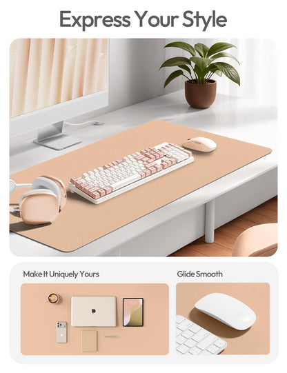 YSAGi Leather Desk Protector, Office Mat, Large Mouse Mat, Non-Slip PU Leather Blotter, Laptop Desk Pad, Waterproof Writing Pad for Office and Home (Latte, 31.5" x 15.8")