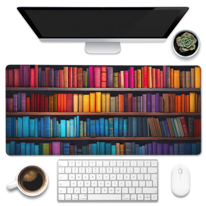 Eflxamz Large Gaming Mouse Pad for Desk,Bookshelves Full of Books Desk Mat,Colorful Books Desk Pad,Extended Big Computer Keyboard Mouse Pad with Non-Slip Base and Stitched Edge,35.4"x15.7"