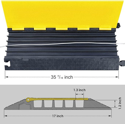 Rubber Cable Protector Ramp, Heavy Floor Cable Wire Cord Cover Speed Bumps 22000Lbs Load Capacity, Driveway Hose Cable Ramp Protective Cover for Indoor and Outdoor (5-Channel x 2Pcs)
