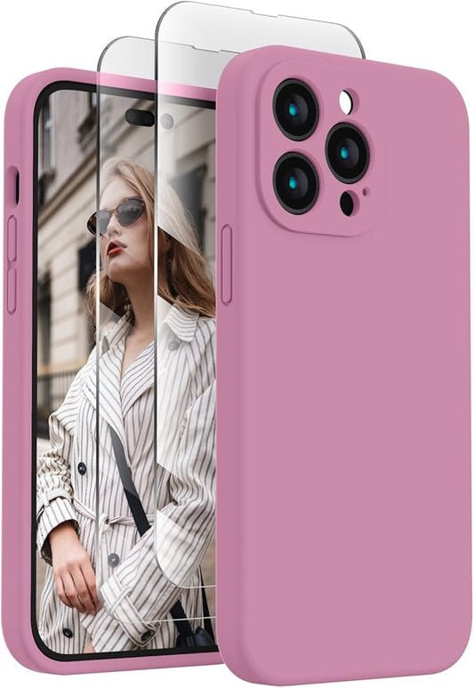 FireNova for iPhone 14 Pro Case, Silicone Upgraded [Camera Protection] Phone Case with [2 Screen Protectors], Soft Anti-Scratch Microfiber Lining Inside, 6.1 inch, Lilac Purple