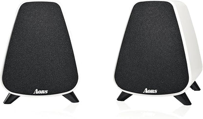 AS31 Active Bookshelf Speakers Bluetooth 5.3, 2-Way Stereo PC Desktop 80W RMS/3-inch Bass/Midrange/RCA and Fiber Optic Inputs, Wooden Compact High-Power Speakers - Matte Skin White