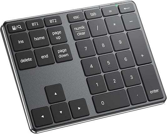 iClever Bluetooth Number Pad, Aluminum 34-Key Wireless Numeric Keypad, USB-C Rechargeable Numpad Keyboard for Data Entry and Accounting, Compatible with Laptop, Mac, Surface Pro, PC Desktop