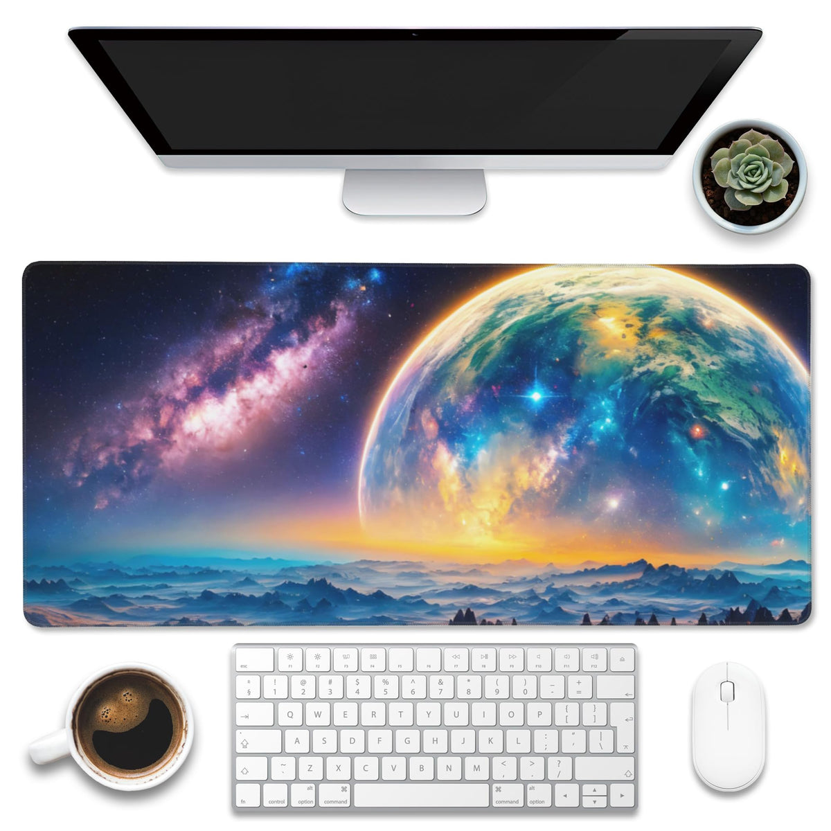 Eflxamz Large Gaming Mouse Pad for Desk,Cute Forest Mushroom Desk Mat,Starry Night Mushroom Desk Pad,Extended Big Computer Keyboard Mouse Pad with Non-Slip Base and Stitched Edge,35.4"x15.7"
