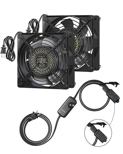 DEWENWILS 120V AC Muffin Fan, 120mm×38mm Exhaust Fan, Waterproof Case Cooling Fan with Speed Control, UL-Certified for DIY Cooling Exhaust Ventilation Needs, Flame-Resistant, 2 Pack