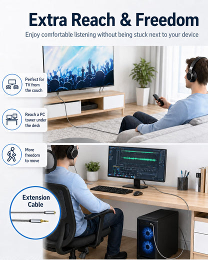 MORELECS Headphone Extension Cable 10ft - Aux 3.5mm Extension Cable Male to Female, 1/8 Inch TRS Stereo Audio Jack Extender for Car, Speaker, TV, PC (Audio Only, No Mic)