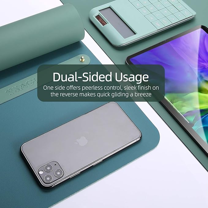 YSAGi Desk Mat, Desk Pad, 35.4" x 17" Laptop Leather Desk Pad Protector, Large Leather Desk Blotter for Keyboard and Mouse, Dual-Sided Desk Writing Pad for Office (Pistachio Green + Green Blue)