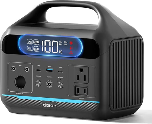 DARAN Portable Power Station 600W(1200W Surge) - 288Wh Solar Generator LiFePO4 Battery with AC DC Outlets, 8.3LB Portable Charging Station for Camping, RV, Home, Emergency (Solar Optional)