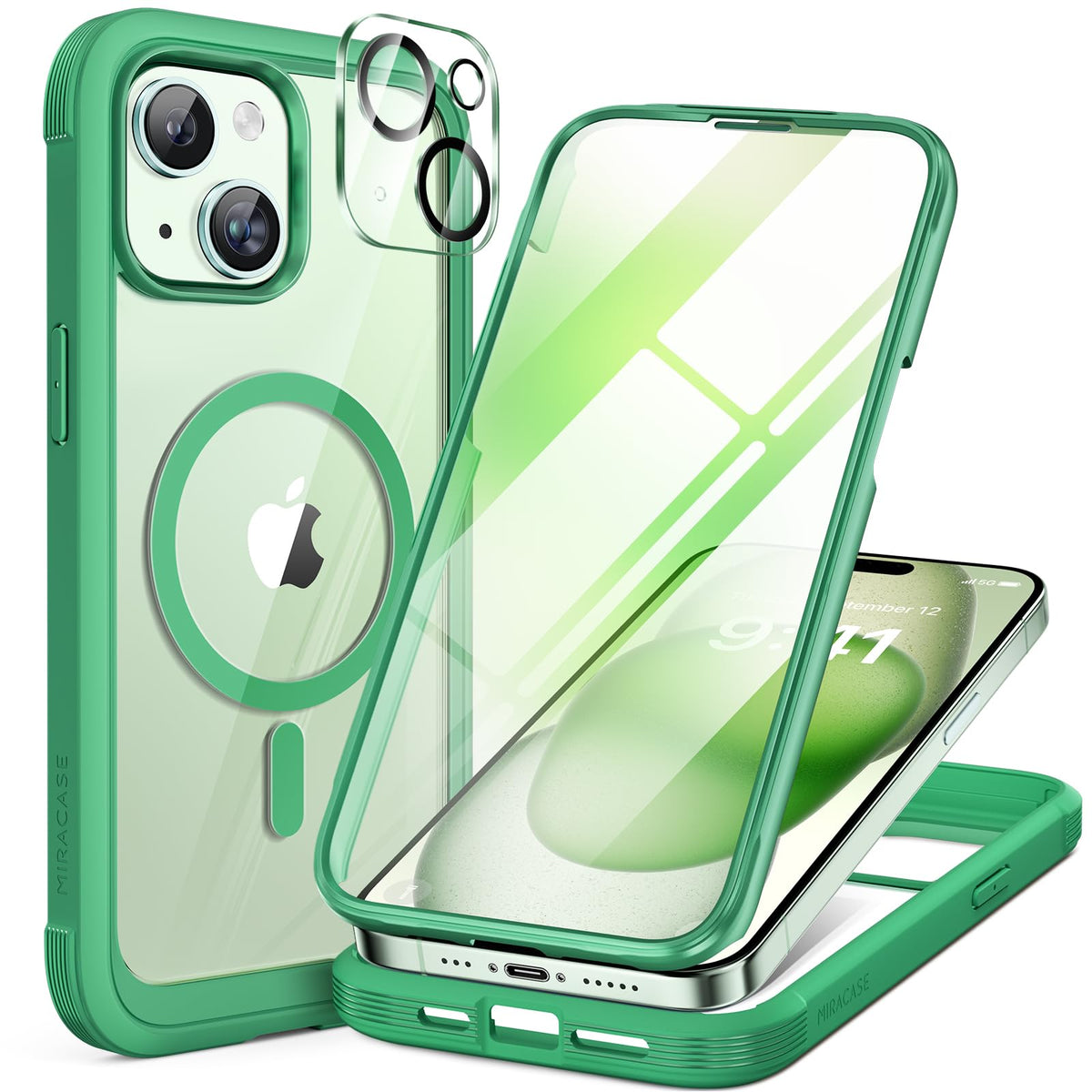 Miracase for iPhone 13 Case 6.1'',Full-Body Magnetic Clear Bumper Case with Built-in 9H Tempered Glass Screen Protector,Military Drop Protection Outdoor Phone Case — iPhone 15 Plus