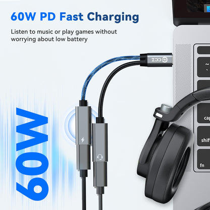 3PCS USB C Headphone Splitter,CCZ CA01 USB C to Type C Headphone Jack and Charger Adapter, 1 in 2 out Dongle Hi-Res DAC Audio Cable with PD 60W Fast Charging for Samsung Galaxy S25 S24 S23 (USBC-USBC)