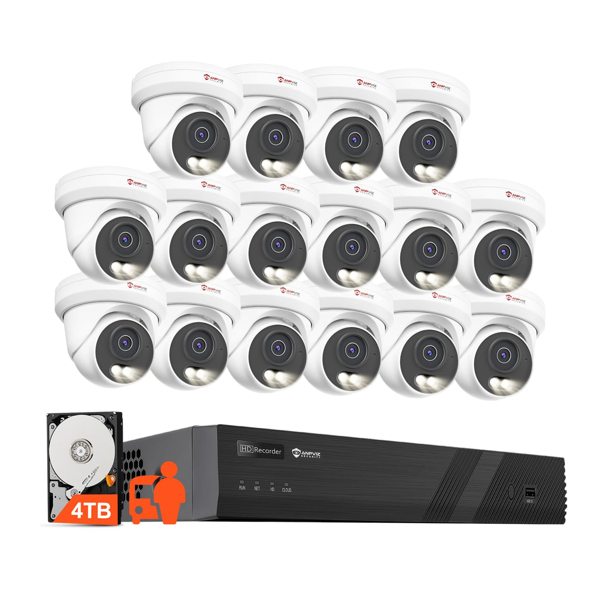Anpviz 4K 16CH PoE Security Camera System, 8pcs Wired 8MP PoE IP Cameras