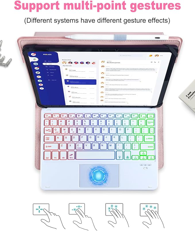 Universal Touchpad Keyboard Case for 9.7,10.1,10.2",10.5",10.9",11" Tablet, Rainbow Backlight TrackPad Keyboard with Type-C Charging Port fit 9.7-11 inch Android/iOS/Windows (Pink)