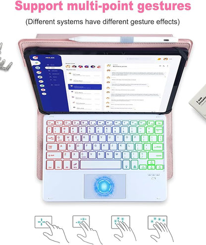 Universal Touchpad Keyboard Case for 9.7,10.1,10.2",10.5",10.9",11" Tablet, Rainbow Backlight TrackPad Keyboard with Type-C Charging Port fit 9.7-11 inch Android/iOS/Windows (Pink)