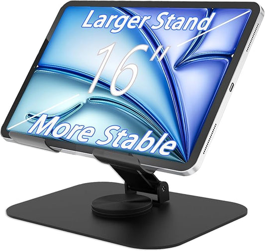 TAPMEI Large Metal Tablet Stand 360° Rotation for 4-16” Tablet, Black
