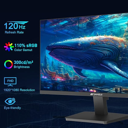 SANSUI 27 Inch Computer Monitor 120Hz, FHD 1080P Monitor, HDMI DP Ports FreeSync, HDR 110% sRGB, Tilt Adjustable Frameless VESA Compatible for Office and Home (ES-27F2, HDMI Cable Included)