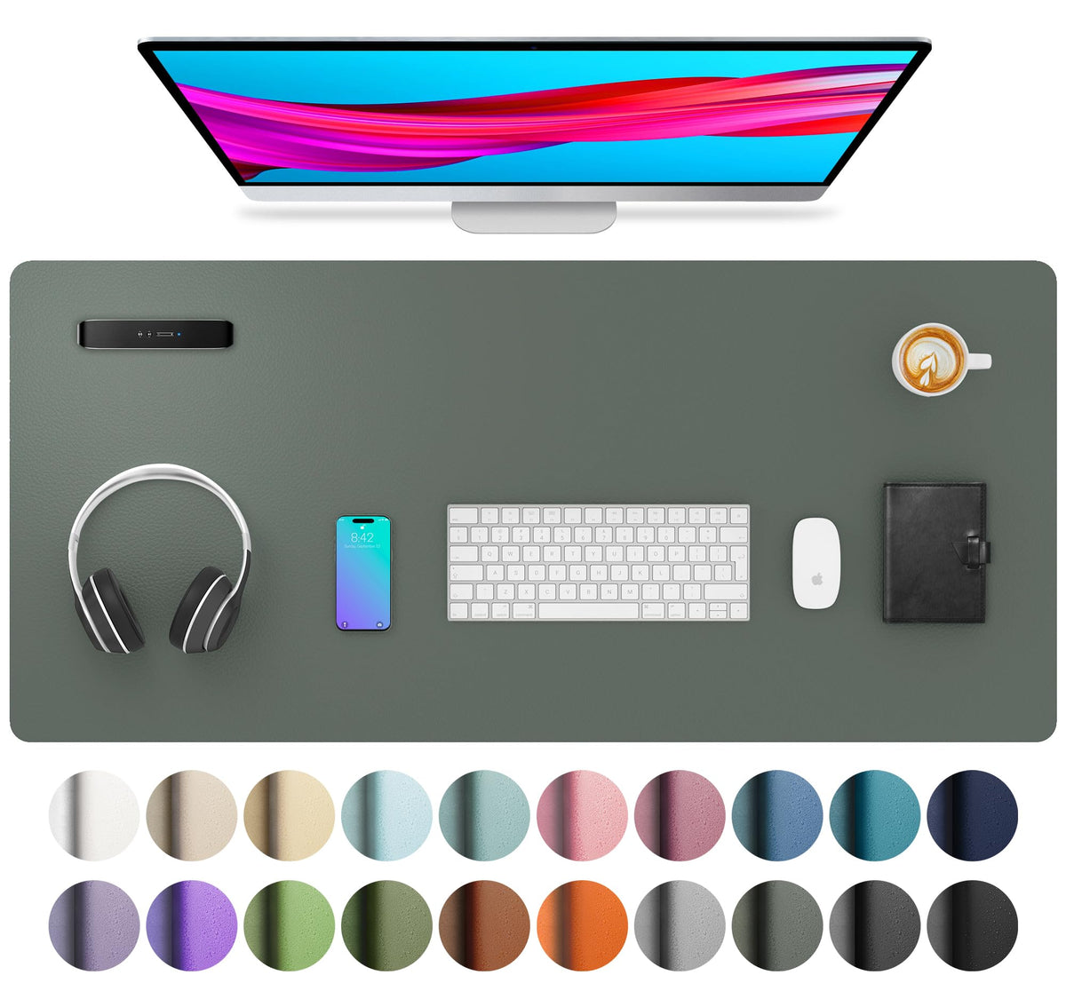 Aothia Leather Desk Pad Protector, Mouse Pad, Office Desk Mat, Non-Slip PU Leather Desk Blotter, Laptop Desk Pad, Waterproof Desk Writing Pad for Office and Home (Gray,36" x 17")