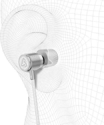 LUDOS Ultra Wired Earbuds in-Ear Headphones, 5 Years Warranty, Earphones with Microphone, Noise Isolating Ear Buds, Memory Foam for iPhone, Samsung, School Students, Kids, Women, Small Ears - White