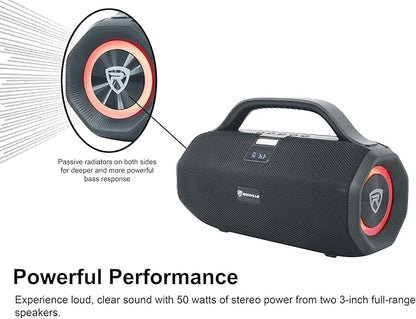 Rockville SONIC-50L Portable Bluetooth Speaker, 50W Stereo Sound, Dual LED Rings, IPX5 Water-Resistant, Upto 24-Hour Battery, TWS, USB/TF Card/AUX/Mic Inputs, for Outdoor and Indoor Events
