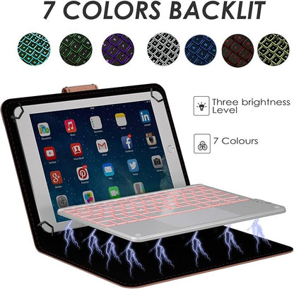 TouchPad Keyboard case for 9",9.7",10.1",10.2",10.5",10.9",11",Tablets,2-in-1 Bluetooth Wireless Keyboard with Touchpad,7 Colors Backlit & Leather Folio Cover(Rose Gold)