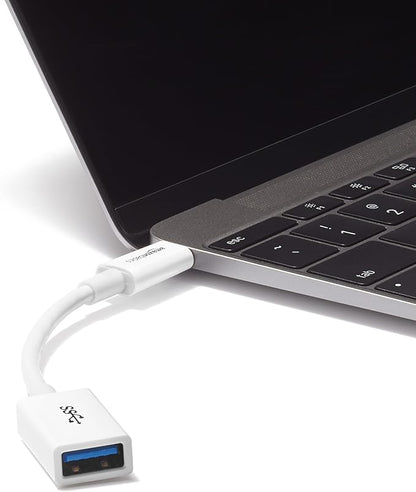 Amazon Basics USB-C to USB-A 3.1 Gen1 Female Adapter Cable Converter, 5Gbps High-Speed, USB-IF Certified, for Laptops, Tablets, Phones (iPhone 16/15), White
