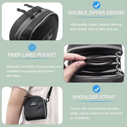 Lightdow Camera Filter Bag - Detachable 8-Slot Lens Carry Case with Belt Loop Pouch - Water-Resistant & Dustproof Design for 37mm-95mm Filters