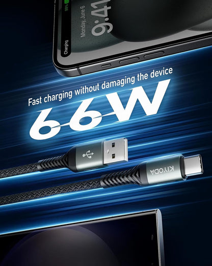 USB A to USB C Cable 3FT/6FT, Coiled USB C Cable for Car, 66W USBC Cable