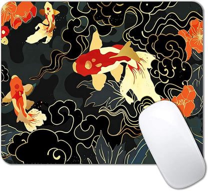 IMAYONDIA Japanese Koi Mouse Pad, Black Gold Gaming Mouse Pad, Anime Mousepad with Non-Slip Rubber Base, Computer Mouse Mat Office Accessories Decor Gift, 9.5 x 7.9 Inch