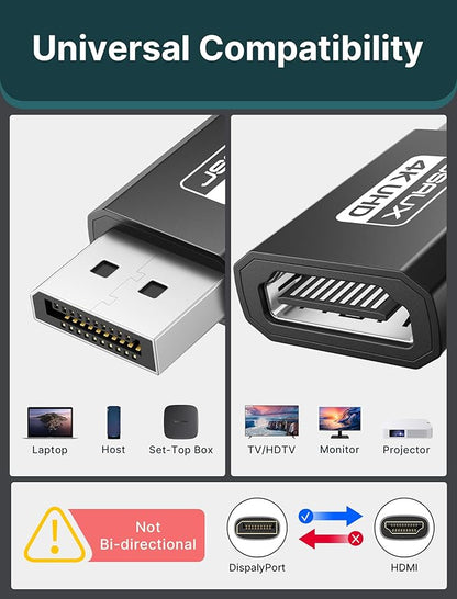 4K DisplayPort to HDMI Adapter 2-Pack, JSAUX DP PC to HDMI Monitor Converter Video UHD 2K@120Hz,4K@30 DP to HDTV Male to Female Uni-Directional adapter Compatible with Dell, Lenovo, HP,GPU, AMD -Black