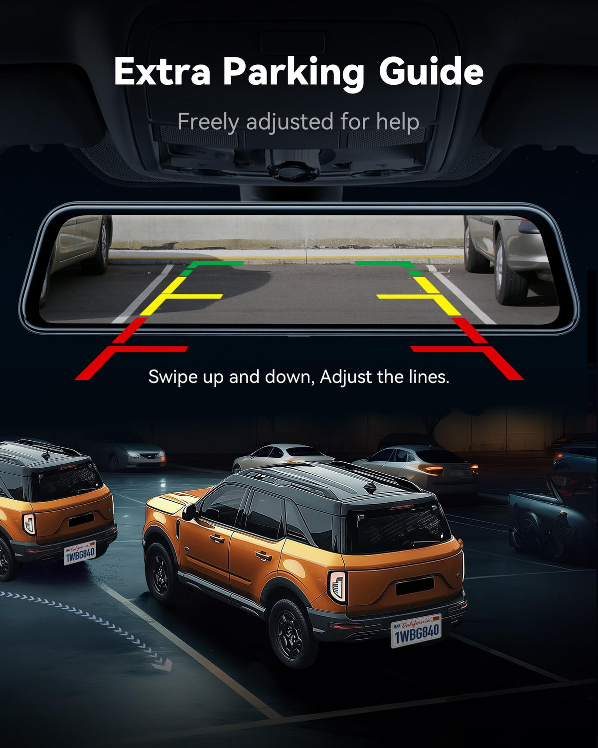 WOLFBOX G840S 12" 4K Mirror Dash Cam Backup Camera with 32GB Card and GPS
