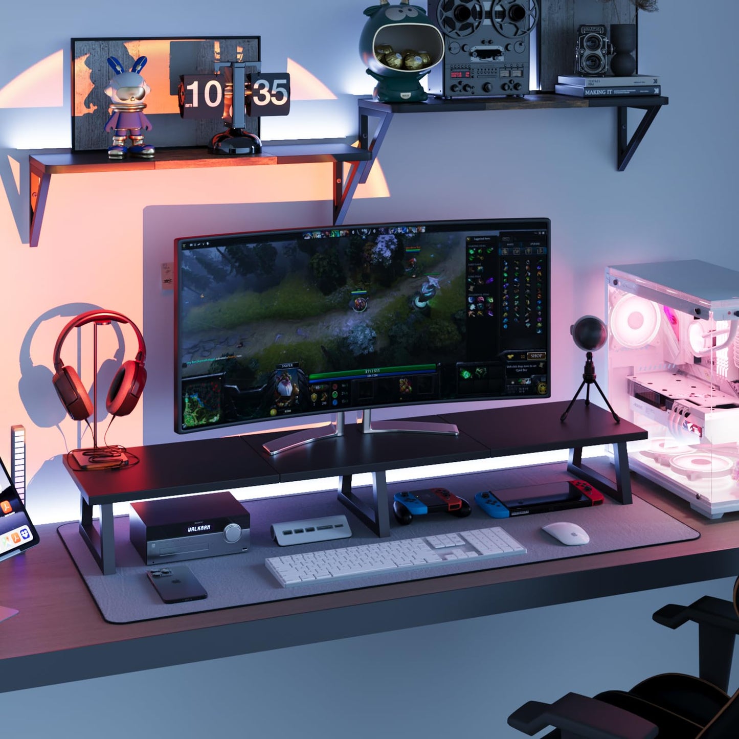 TEAMIX 42 inch Large Dual Monitor Riser, Desk Organizer Stand for TV Laptop
