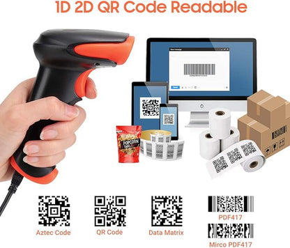 Tera Pro Wireless 2D QR Barcode Scanner 3 in 1 Bluetooth & 2.4GHz Wireless & USB Wired Connection Connect Smart Phone Tablet PC Image Bar Code Reader with Vibration Alert Model HW0002-O