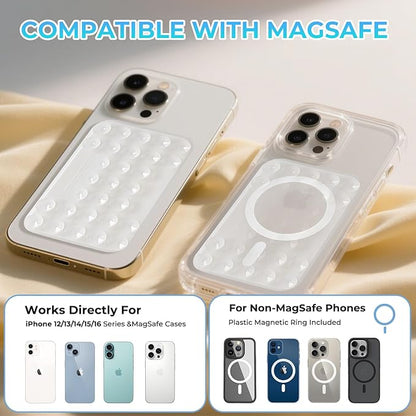 for MagSafe Suction Mount - 29 Silicone Suction Cup Phone Mount with Magnetic Phone Grip, for iPhone 12/13/14/15/16 Series, Hands-Free Sticky Grip for TikTok/Instagram, Transparent