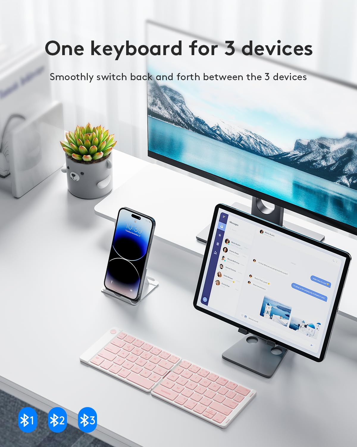 Samsers Ultra Slim Foldable Bluetooth Keyboard for Phone Tablet PC, Pink