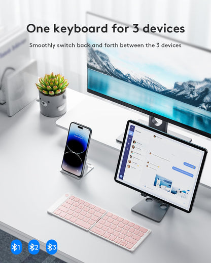 Samsers Ultra Slim Foldable Bluetooth Keyboard for Phone Tablet PC, Pink