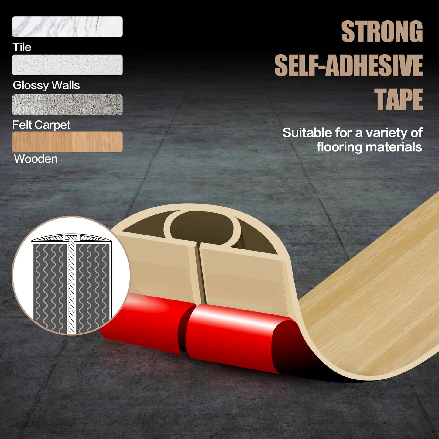 Floor Cord Cover Cavity 0.8"x0.37" Self Adhesive Cord Hider, 10FT Low Profile Cable Management, Extension Strip Protector for Wires, Prevent Cable Trips for Offices, Gyms,(Wood Light Yellow)