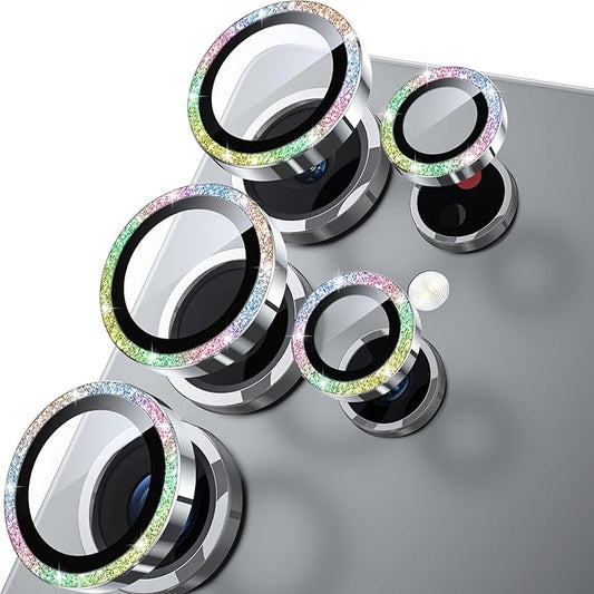 WSKEN for Samsung Galaxy S25 Ultra Camera Lens Protector - Ultra Thin Case Friendly, 9H Shatterproof Tempered Glass with Aluminum Metal Circle Camera Screen Protector Cover Accessories, Glitter Color