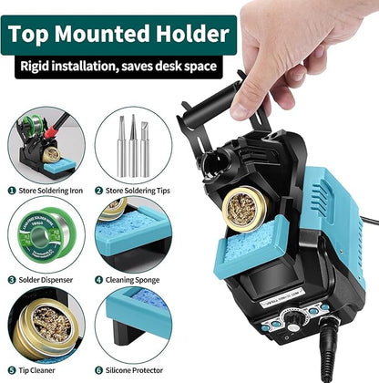 YIHUA 939D+ III EVO Digital Soldering Iron Station Kit 110W High Power with LCD display, 4 Memory Channels, Sleep Mode, Digital Calibration, Solder Wire, Helping Hands, Magnifier, 3 Soldering Tips