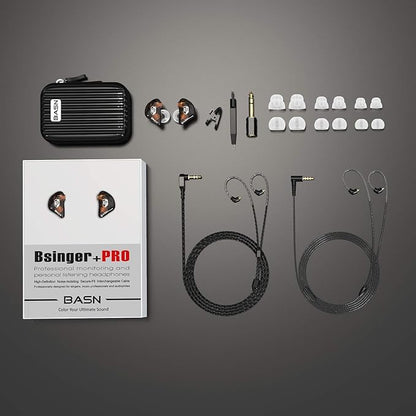 BASN Bsinger PRO in-Ear Monitors Hybrid Dynamic Dual Drivers Two Detachable MMCX Cables Musicians in-Ear Earbuds Headphones (Brown)