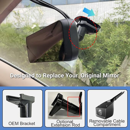 9.66″ OEM Rear View Mirror Camera, Dash Cam, Detached Front Lens, 2K, IPS Screen, Night Vision, Parking Monitor, 32GB SD, for Trucks, Vans, SUVs