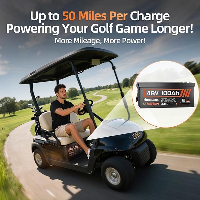2PCS 48V Lithium Battery for Golf Cart with 48 Volt 15A Charger, Lifepo4 Batterys Built-in Bluetooth 5.0 & 200A BMS, 15000+ Deep Cycle Lithium Battery, 42-58 Mile Ranges for Golf Cart