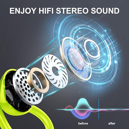 Wireless Earbud, Bluetooth 5.4 Headphones IP7 Waterproof for Sport, 48H Running Wireless Earphones with ENC Noise Cancelling Mic, Deep Bass Over Ear bud with Earhooks for Android, iOS, Workout, Green