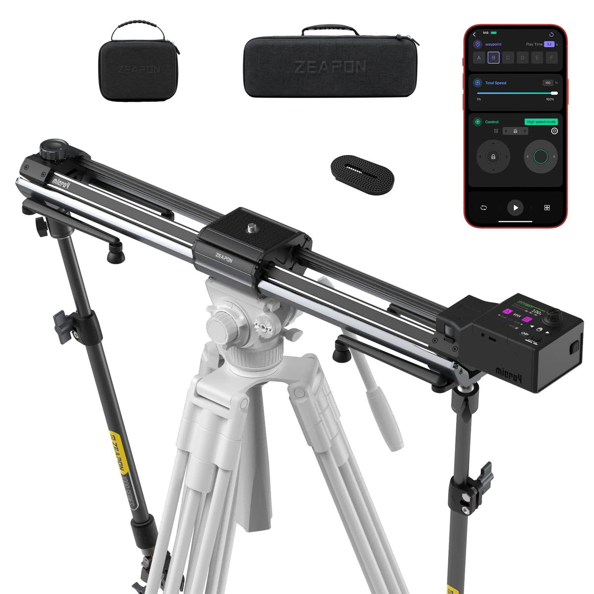Zeapon Micro4 Double Distance Motorized Camera Slider, High-Speed Low Noise Motor 10-26Lbs Payload, Compact Slider with Carrying case, LCD Screen, App Control, Smooth Damping Design (E1000)