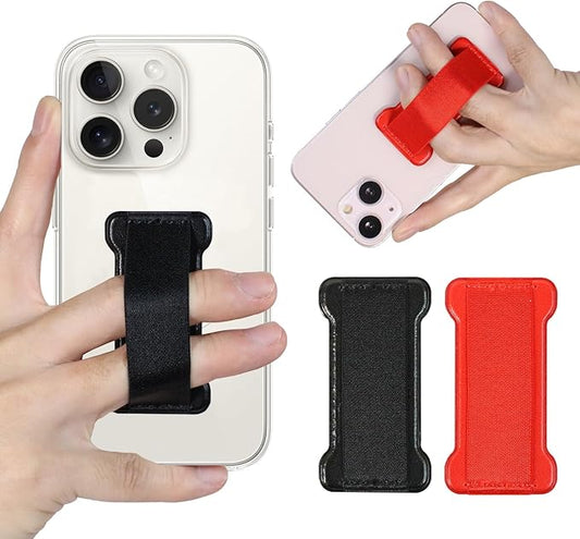 WUOJI Phone Grip Strap Holder for Hand, Universal Finger Strap Phone Holder, Finger Loop Selfie Grip Compatible with Most Smartphones (Black Red) - 2Pack